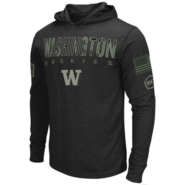 Colosseum Black Washington Huskies OHT Military Appreciation Hoodie T-shirt à manches longues pour homme