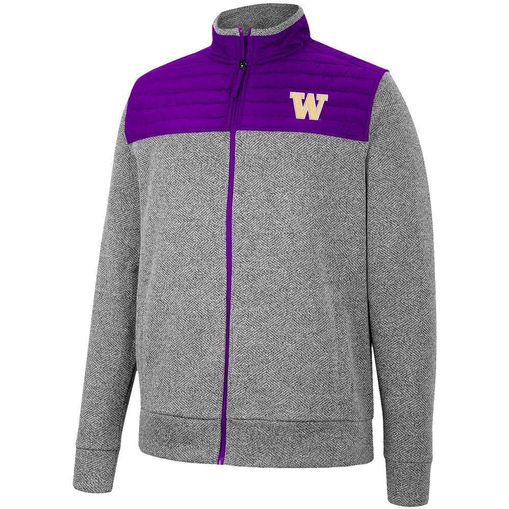 Men's Colosseum Charcoal/Purple Washington Huskies Putter Herringbone Full-Zip Jacket