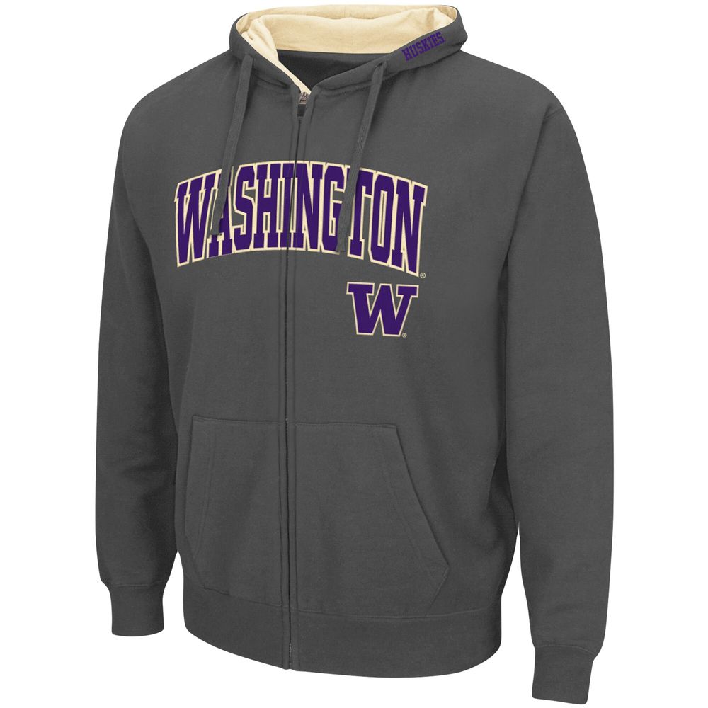 Men's Colosseum Charcoal Washington Huskies Arch & Logo 3.0 Full-Zip Hoodie