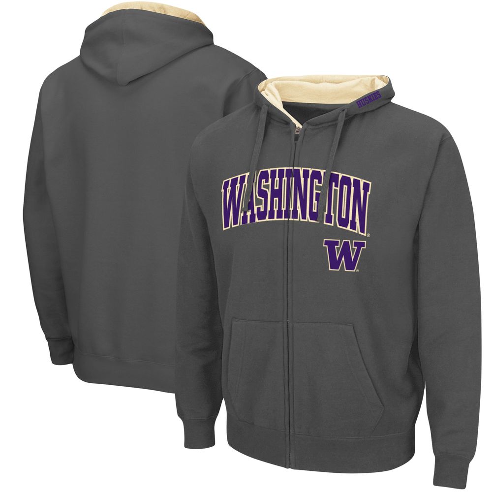 Men's Colosseum Charcoal Washington Huskies Arch & Logo 3.0 Full-Zip Hoodie