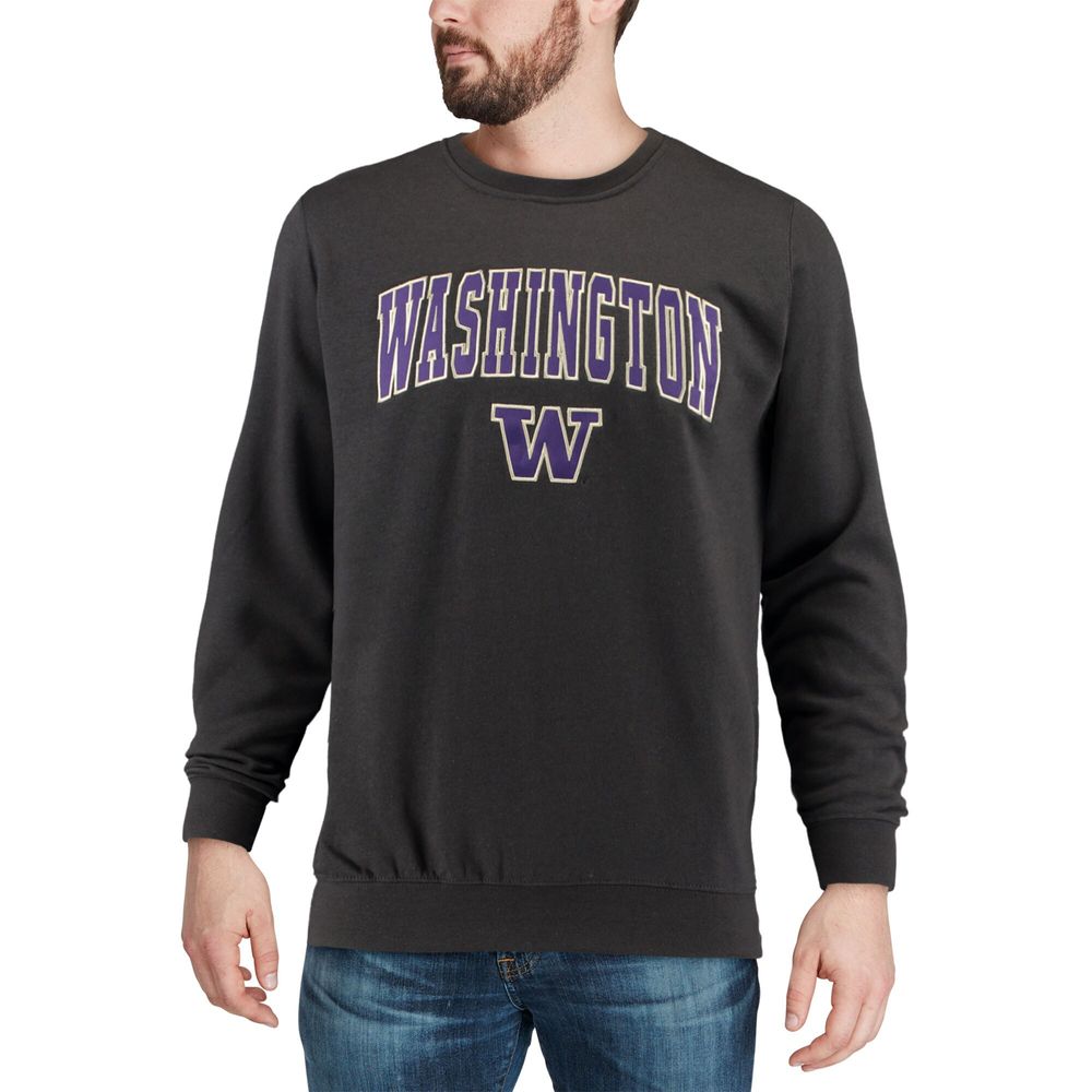 Men's Colosseum Charcoal Washington Huskies Arch & Logo Crew Neck Sweatshirt