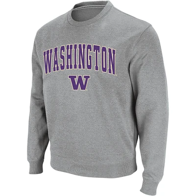 Men's Colosseum Heather Gray Washington Huskies Arch & Logo Crew Neck Sweatshirt