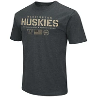 T-shirt Colosseum Heathered Black Washington Huskies OHT pour hommes, drapeau d'appréciation militaire 2.0