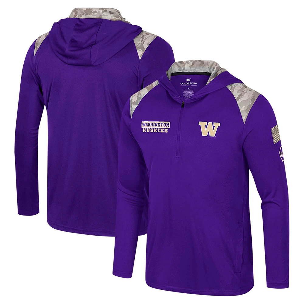 Veste à capuche glissière quart de tour pour homme Colosseum Purple Washington Huskies OHT Military Appreciation