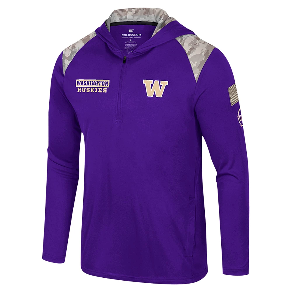 Men's Colosseum Purple Washington Huskies OHT Military Appreciation Quarter-Zip Hoodie Jacket