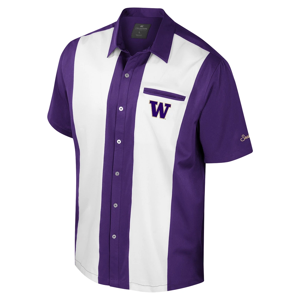 Men's Colosseum Purple Washington Huskies Strike Bowling Button-Up Shirt