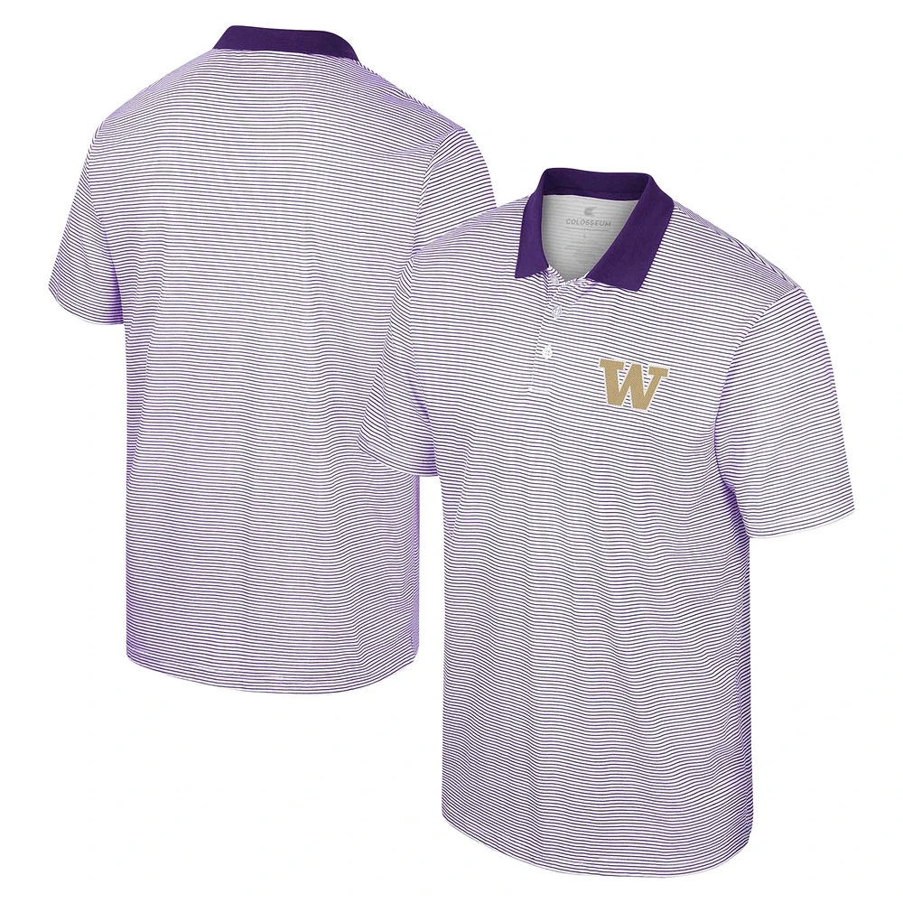 Men's Colosseum White/Purple Washington Huskies Print Stripe Polo