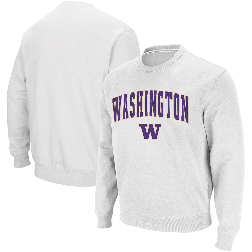 Men's Colosseum White Washington Huskies Arch & Logo Crew Neck Sweatshirt