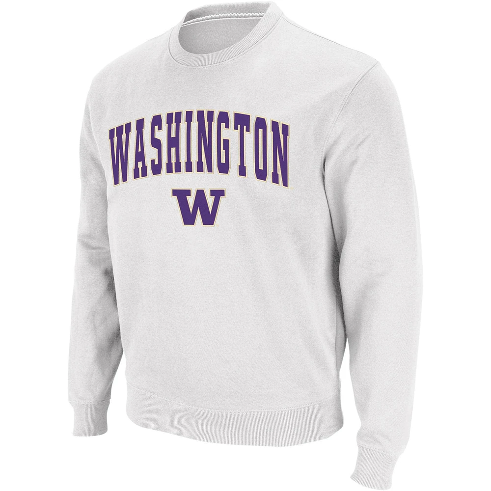 Sweat-shirt à col rond blanc avec logo et arc des Washington Huskies Colosseum pour hommes