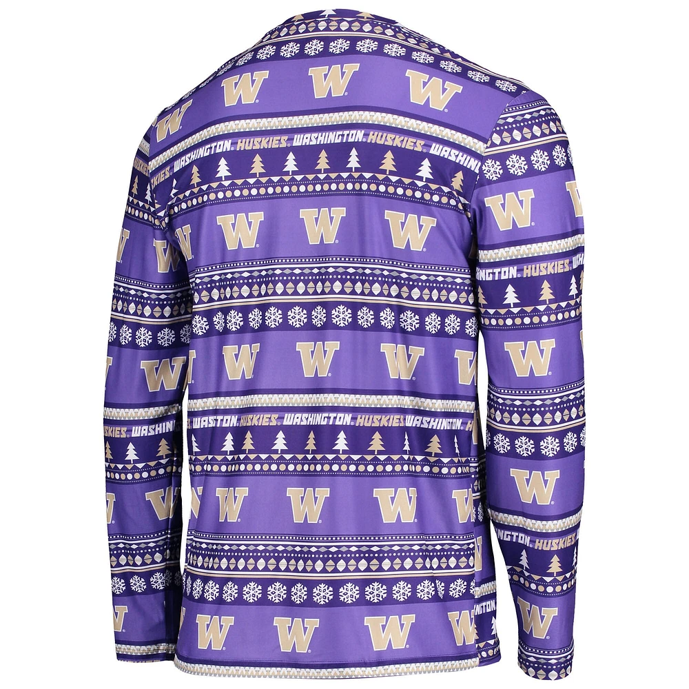 Men's Concepts Sport Purple Washington Huskies Ugly Sweater Long Sleeve T-Shirt and Pants Sleep Set