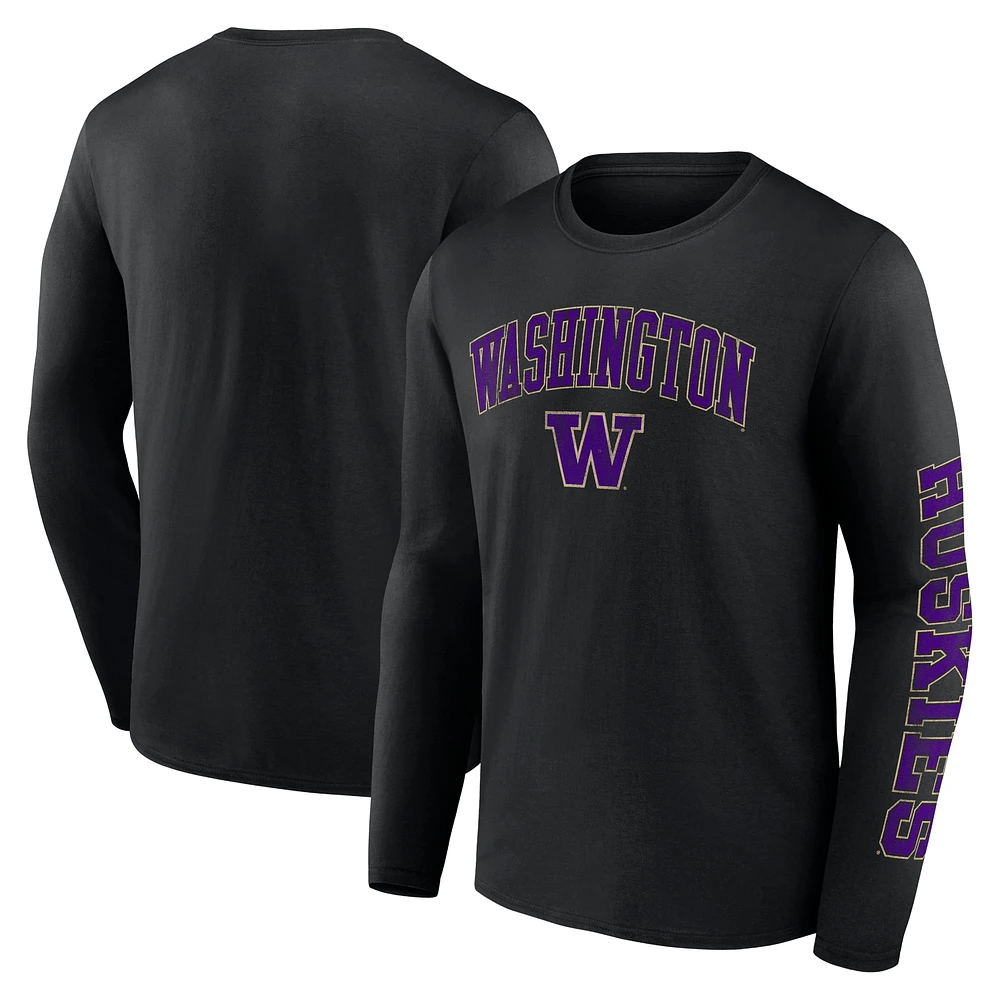 Men's Fanatics Black Washington Huskies Distressed Arch Over Logo Long Sleeve T-Shirt