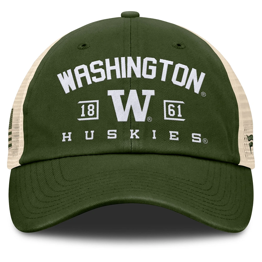 Men's Fanatics Olive Washington Huskies OHT Military Appreciation Frontier Trucker Adjustable Hat