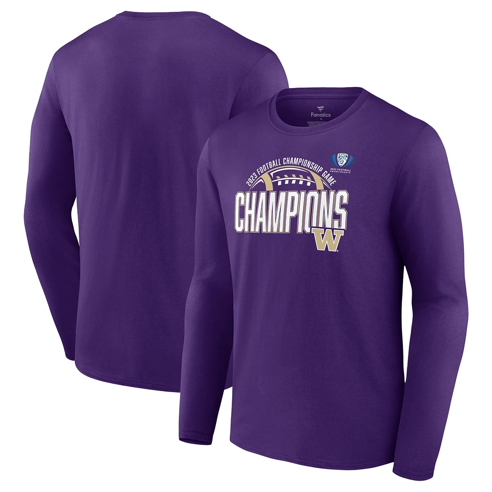 T-shirt violet à manches longues pour hommes Fanatics Washington Huskies 2023 Pac-12 Football Conference Champions