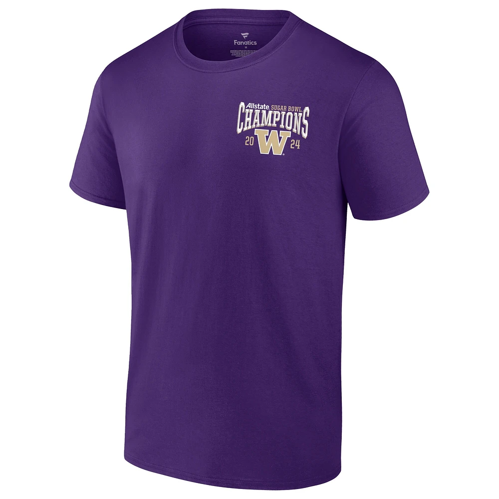 Fanatics pour hommes violet Washington Huskies College Football Playoff 2024 Sugar Bowl Champions Score T-shirt