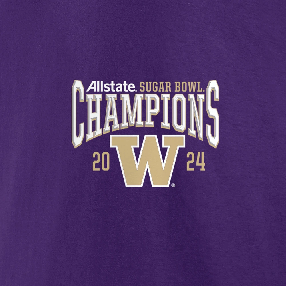 Fanatics pour hommes violet Washington Huskies College Football Playoff 2024 Sugar Bowl Champions Score T-shirt