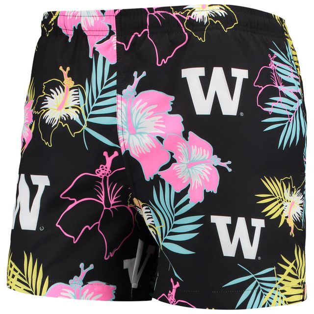 Maillot de bain à fleurs néon FOCO noir Washington Huskies pour hommes