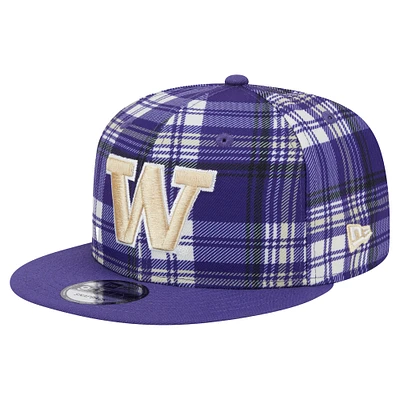 Casquette à visière à carreaux violet Washington Huskies 9FIFTY Snapback New Era pour homme