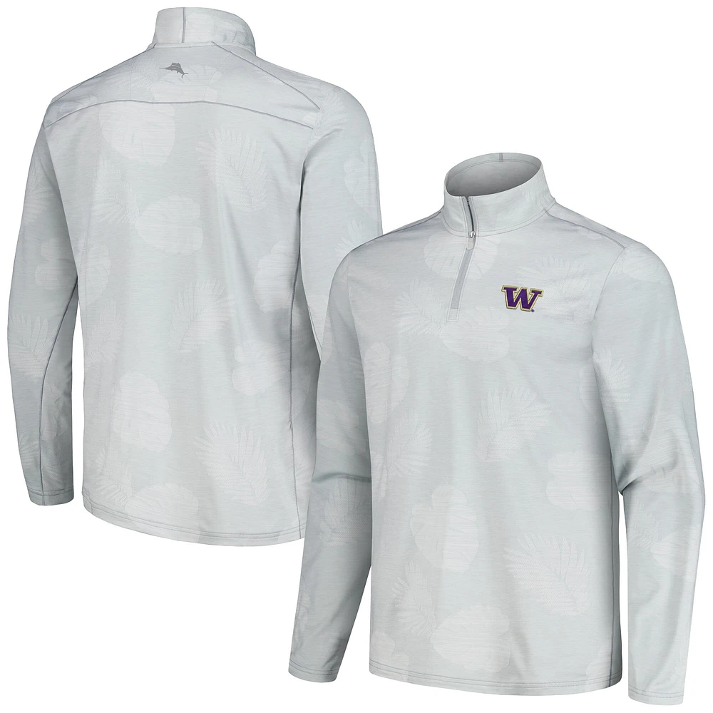 Veste à demi-zip Tommy Bahama pour hommes, gris Washington Huskies Delray Frond IslandZone