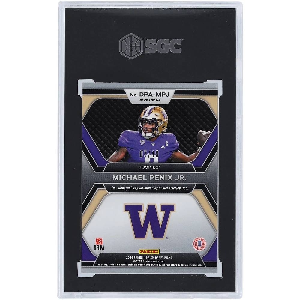 Michael Penix Jr. Washington Huskies Autographed 2024 Panini Prizm Draft Picks Orange Pulsar Draft Pick #DPA-MPJ #7/49 SGC Authenticated 9/10 Rookie Card