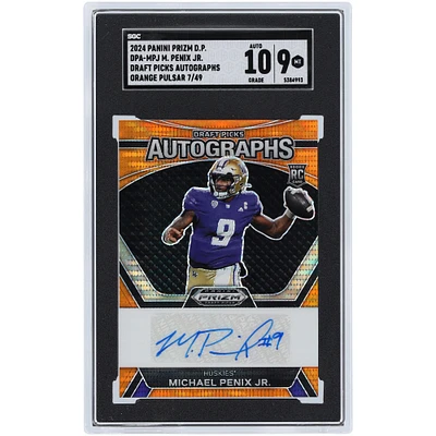 Michael Penix Jr. Washington Huskies Autographed 2024 Panini Prizm Draft Picks Orange Pulsar Draft Pick #DPA-MPJ #7/49 SGC Authenticated 9/10 Rookie Card