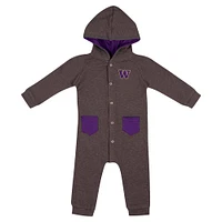 Newborn & Infant Colosseum Charcoal Washington Huskies Zando-Zan Waffle Full-Snap Hooded Romper