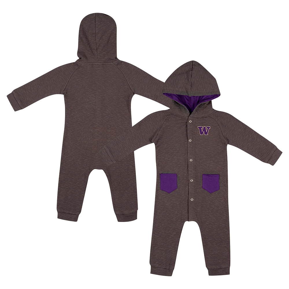 Newborn & Infant Colosseum Charcoal Washington Huskies Zando-Zan Waffle Full-Snap Hooded Romper