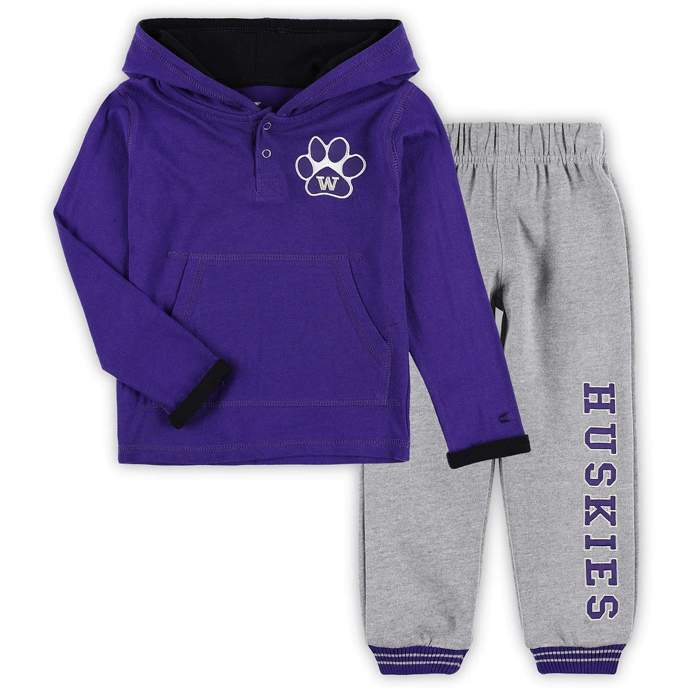 Ensemble sweat à capuche et pantalon de survêtement Washington Huskies Poppies pour tout-petit Colosseum violet/gris chiné