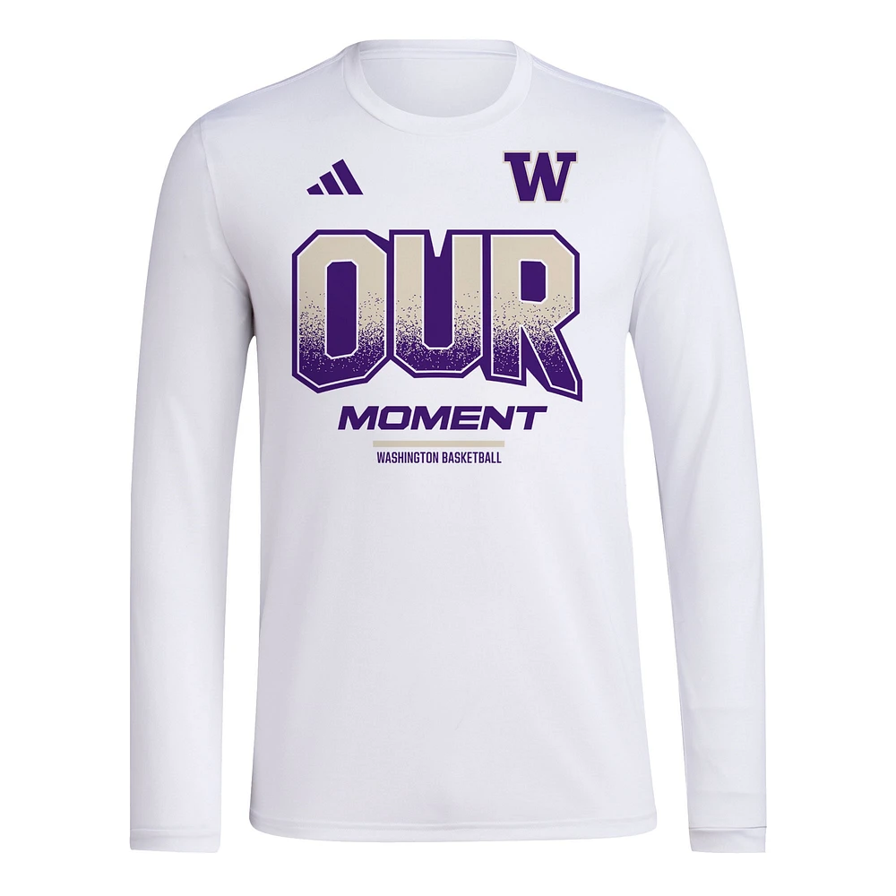 Unisex adidas  White Washington Huskies 2024 On-Court Bench Our Moment Long Sleeve T-Shirt