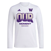 T-shirt à manches longues adidas White Washington Huskies 2024 On-Court Bench Our Moment pour hommes