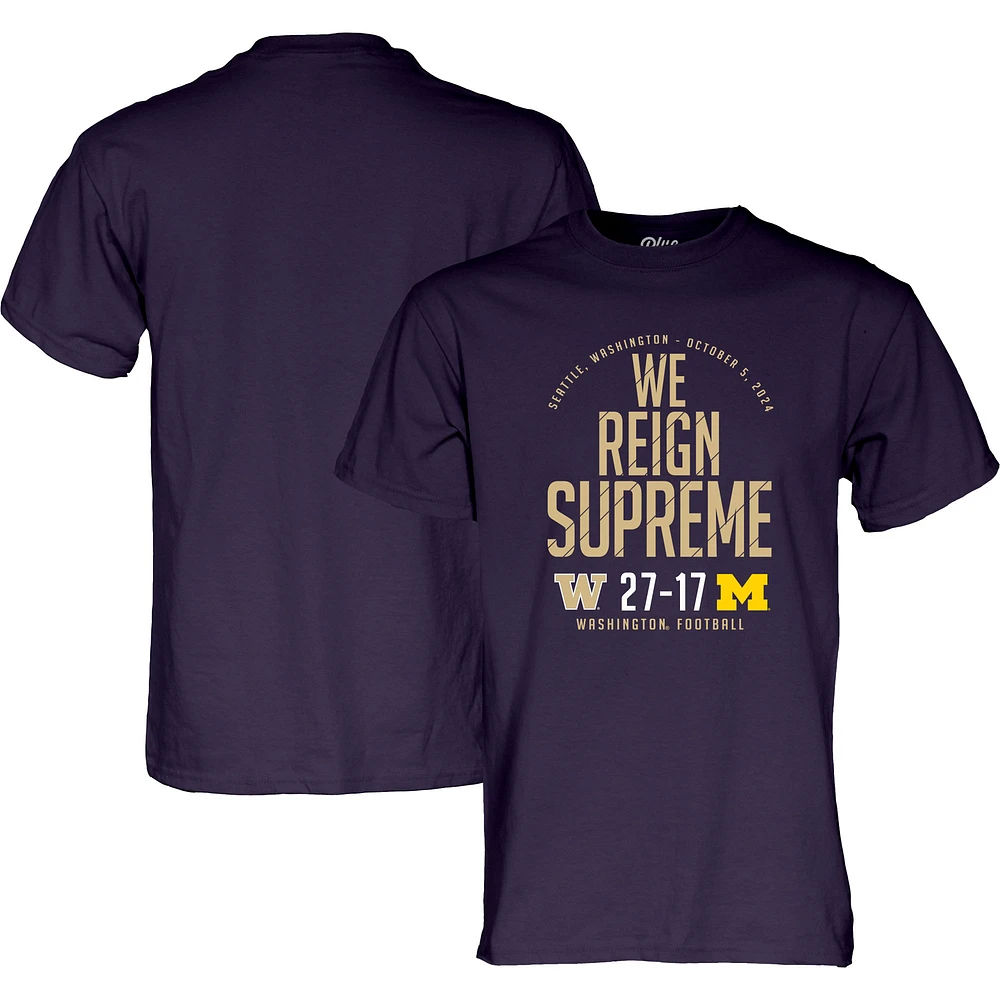 Unisex Blue 84 Purple Washington Huskies vs. Michigan Wolverines 2024 Score T-Shirt