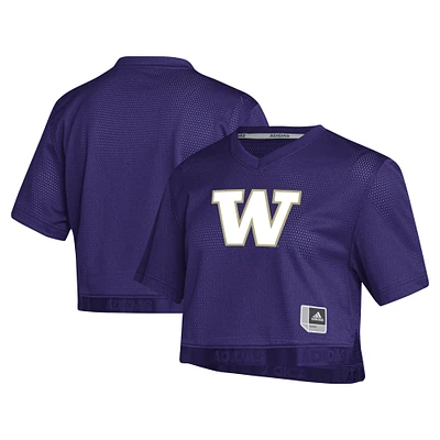 Maillot court à col en V Primegreen violet des Washington Huskies pour femme adidas