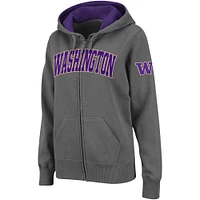 Sweat à capuche entièrement zippé Colosseum Charcoal Washington Huskies pour femmes avec nom arqué