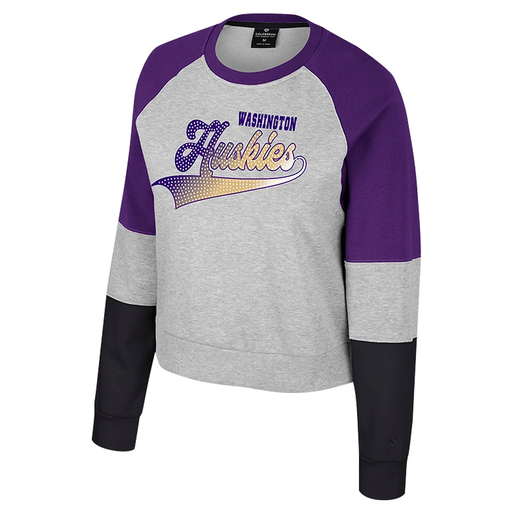 Sweat-shirt à col rond et strass Katinka pour femme Colosseum Heather Grey Washington Huskies