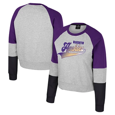 Sweat-shirt à col rond et strass Katinka pour femme Colosseum Heather Grey Washington Huskies