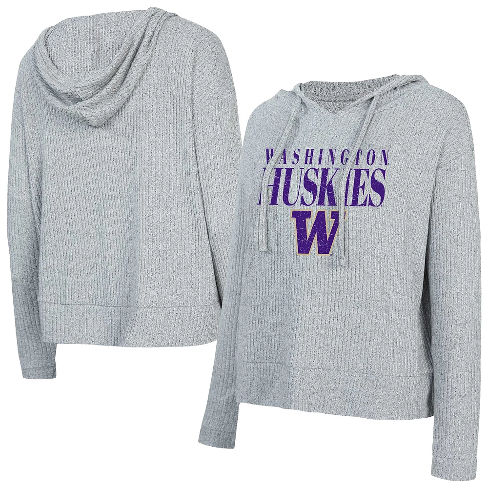 T-shirt à capuche court et modeste manches longues pour femme Concepts Sport Heather Gray Washington Huskies Juniper Soft