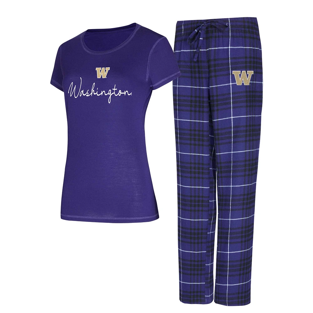 Ensemble de nuit pour femme avec t-shirt et pantalon en flanelle Washington Huskies Vector Purple Concepts Sport