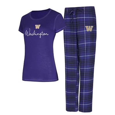 Ensemble de nuit pour femme avec t-shirt et pantalon en flanelle Washington Huskies Vector Purple Concepts Sport