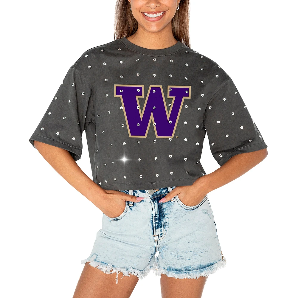 T-shirt court à strass pour femme Gameday Couture gris Washington Huskies Go Time