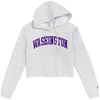 Women's League Collegiate Wear Ash Washington Huskies 2-Hit 1636 Cropped Pullover Hoodie