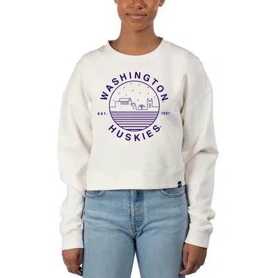 Washington Huskies Uscape Apparel Women's Fleece Crop Pullover Sweatshirt - White