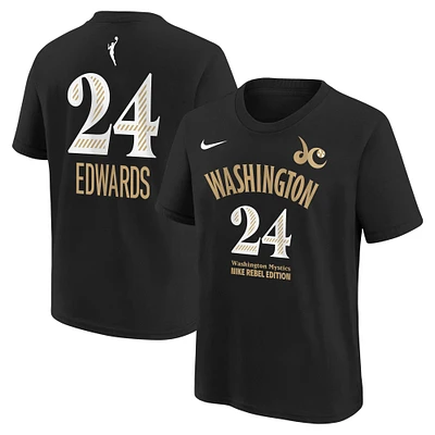 T-shirt Nike Aaliyah Edwards pour jeune, noir, Washington Mystics Draft Rebel Edition, nom et numéro