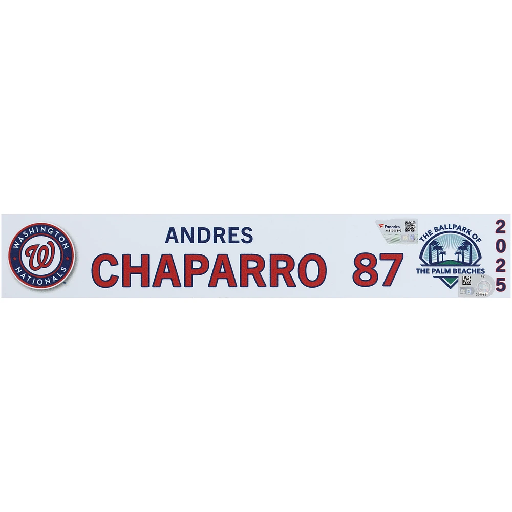 Andrés Chaparro, plaque signalétique n° 87 des Nationals de Washington, émise par le joueur lors de l'entraînement de printemps de la MLB 2025