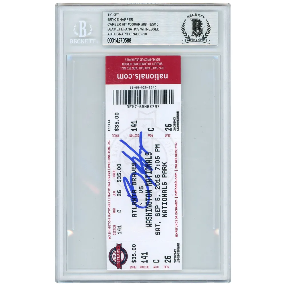 Lids Bryce Harper Washington Nationals Fanatics Authentic Autographed 500th  Career Hit and 88th Career Home Run Game Ticket - Beckett/Fanatics Graded  10
