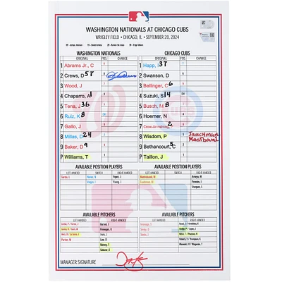 Dylan Crews Washington Nationals Autographed Game-Used Lineup Card vs. Chicago Cubs on September 20, 2024