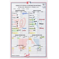 Dylan Crews Washington Nationals Autographed Game-Used Lineup Card vs. Kansas City Royals on September 24, 2024