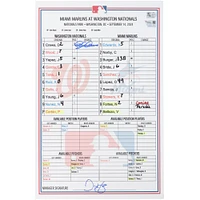 Carte de composition d'équipe dédicacée par Dylan Crews des Nationals de Washington contre les Marlins de Miami le 14 septembre 2024