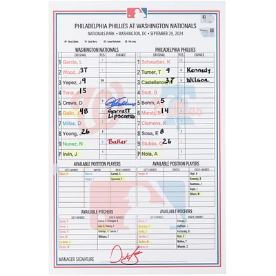 Dylan Crews Washington Nationals Autographed Game-Used Lineup Card vs. Philadelphia Phillies on September 29, 2024