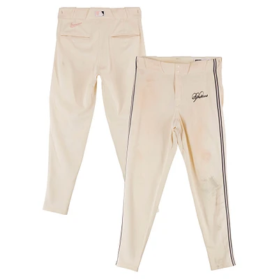 Pantalon City Connect crème dédicacé par Dylan Crews des Washington Nationals pour la saison 2024 de la MLB