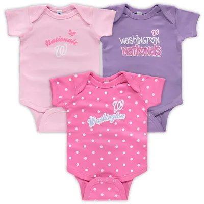 Washington Nationals Soft as a Grape Girls Infant 3-Pack Rookie Bodysuit Set - Pink/Purple