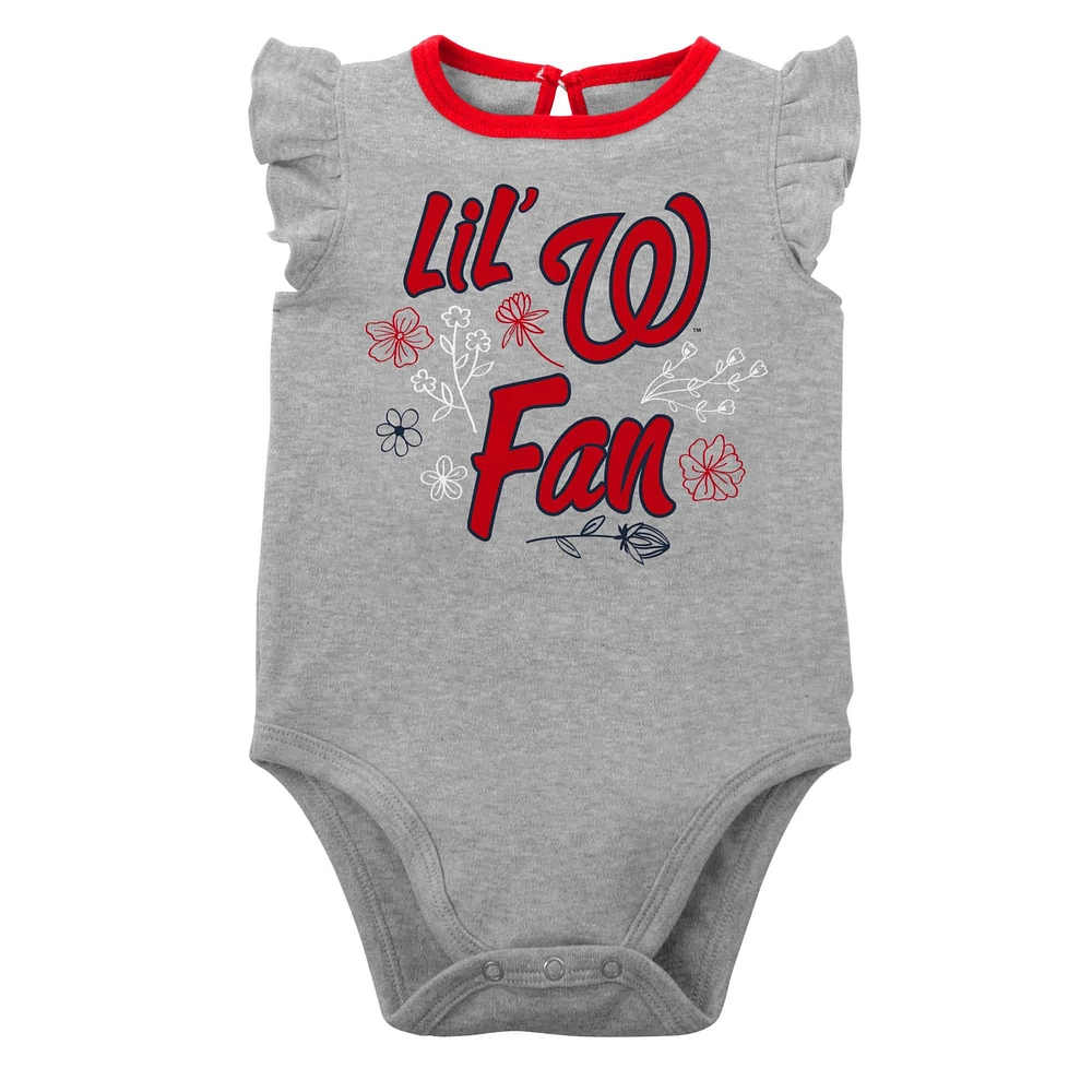 Lot de deux bodys Little Fan des Washington Nationals rouge/gris chiné pour nouveau-né et bébé fille